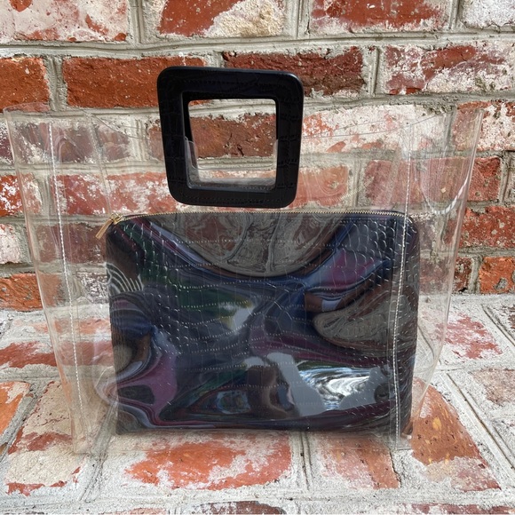 Staud Black Croc and Clear PVC Shirley Bag - Picture 3 of 7